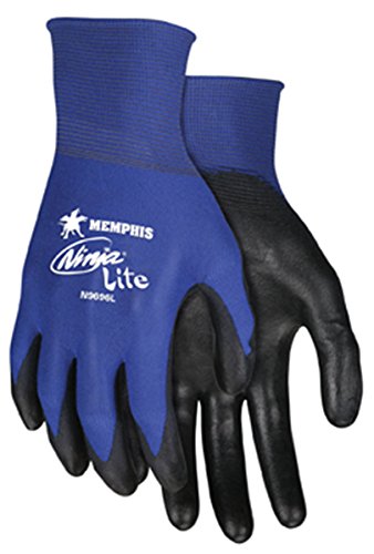 Memphis Glove N9696S Ninja Lite Polyurethane Palm Athletic Grade Nylon Shell Gloves, Black/Blue, (One Dozen) - image 2