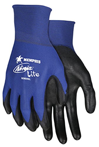 Memphis Glove N9696S Ninja Lite Polyurethane Palm Athletic Grade Nylon Shell Gloves, Black/Blue, (dozen)