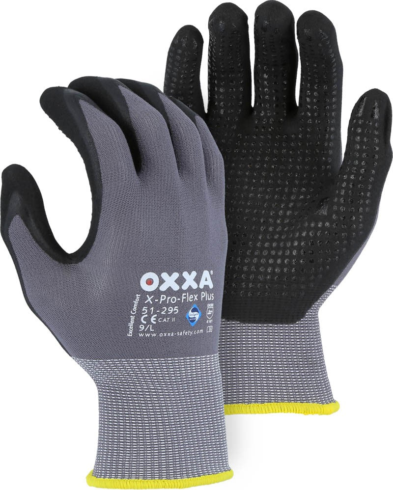 Majestic 51-295 OXXA Superior Micro Foam Nitrile Palm Glove with Dotted Grip on Nylon Shell (One Dozen)