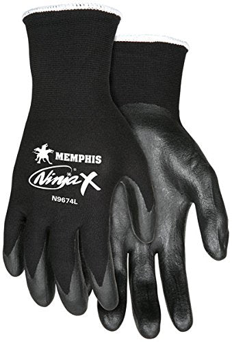 a pair of black bi-polymer work gloves from MCR Safety brand
