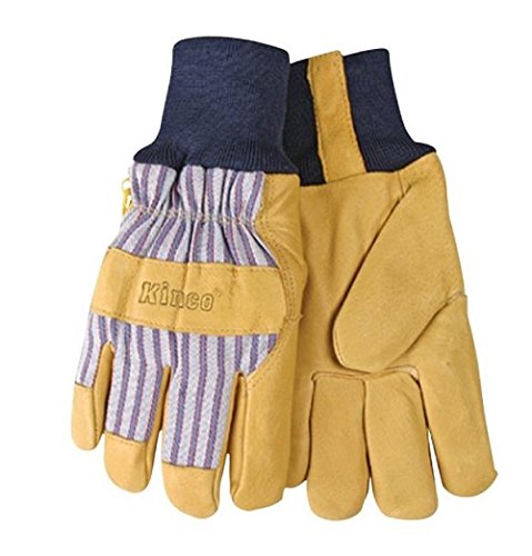 KINCO International 1927KW-XL Men's Lined Grain Pigskin Gloves, Heat Keep Lining, Knit Wrist, X-Large, Golden (3 Pair)