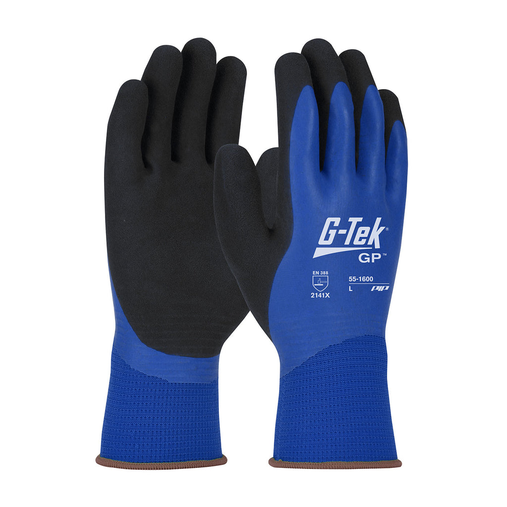 PIP 55-1600 G-Tek Seamless Knit Polyester Glove with Double Dipped Latex Coated MicroSurface Grip on Full Hand (One Dozen)