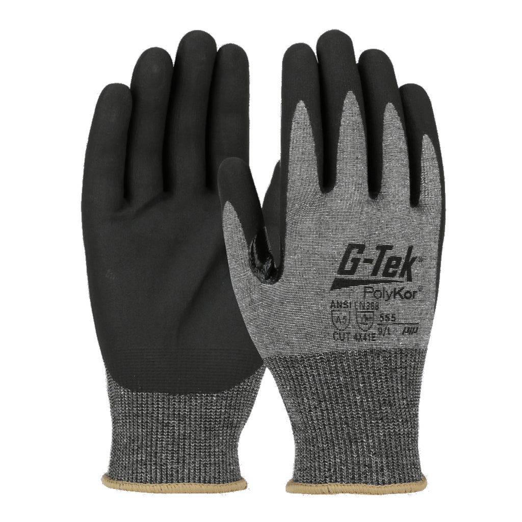 G-Tek PolyKor 555 Seamless Knit PolyKor Blended Glove with Nitrile Coated Foam Touchscreen Compatible (One Dozen)