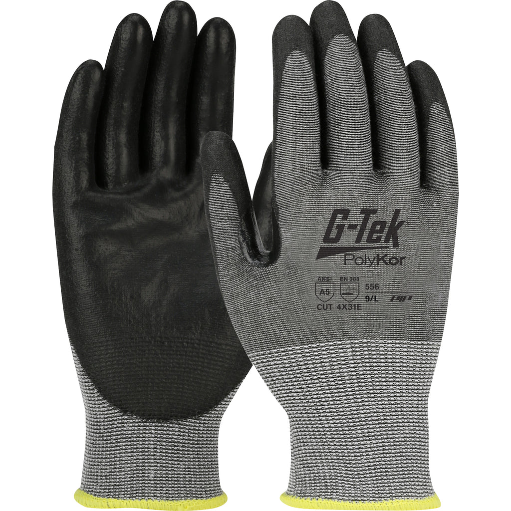 PIP 556 G-Tek PolyKor Seamless Knit PolyKor Blended Glove with Polyurethane Coated Smooth Grip on Palm and Fingers Touchscreen Compatible (One Dozen)