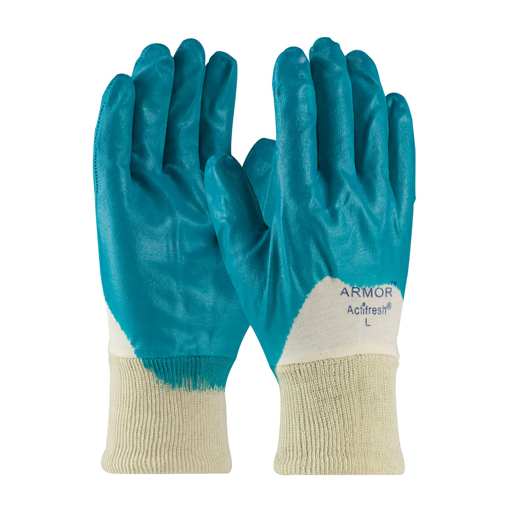 PIP 56-3180 ArmorFlex Nitrile Dipped Glove with Interlock Liner and Smooth Finish on Palm, Fingers and Knuckles Knit Wrist (One Dozen)