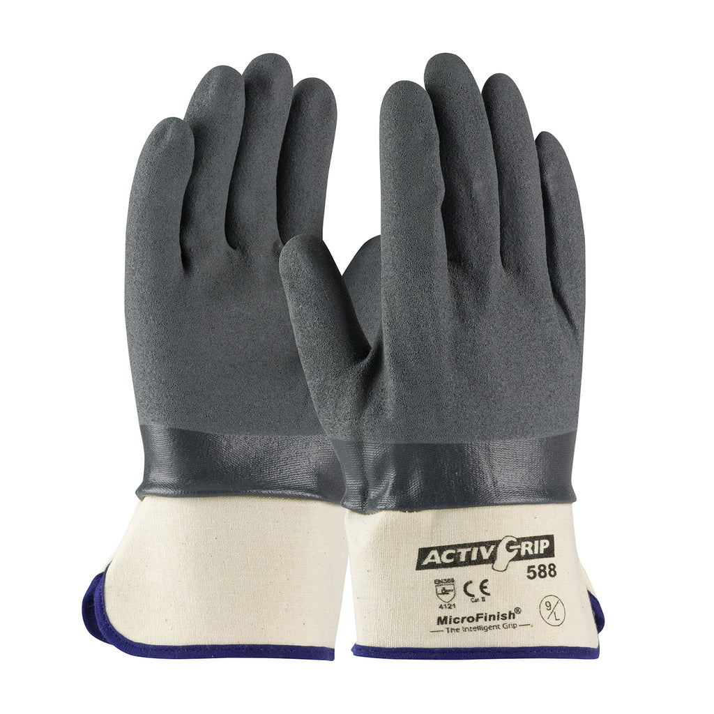 ActivGrip 56-AG588 Nitrile Coated Glove with Cotton Liner and MicroFinish Grip Safety Cuff (One Dozen)