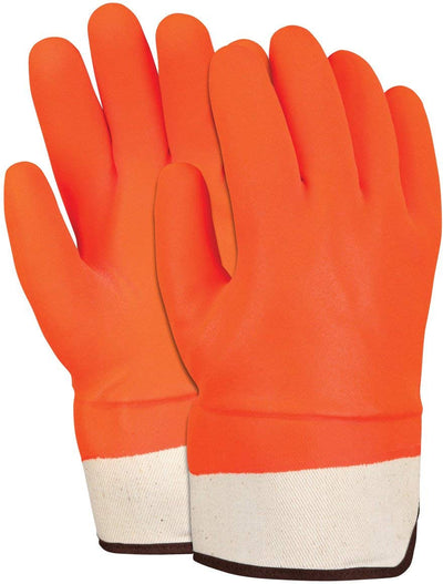 MCR Safety 6521SCO Double Dipped PVC Foam Lined Sandy Finish Men's Gloves with Rubberized Safety Cuff, Orange, Dozen
