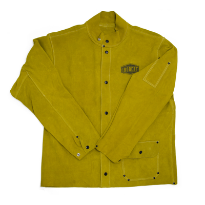 a yellow welding jacket made from cowhide leather