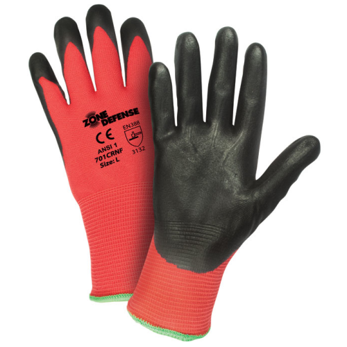 West Chester 701CRNF Zone Defense Red Nylon Shell with Black Nitrile Foam Palm Coat Gloves (One Dozen)