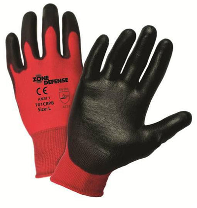 West Chester 701CRPB Zone Defense Red Nylon Shell with Black Polyurethane Palm Coat Gloves (One Dozen)