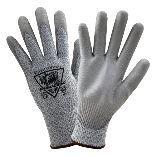 a pair of gray polyurethane fingers work gloves from West Chester brand