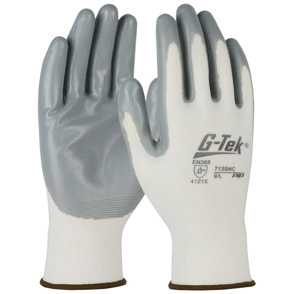 West Chester 713SNC G-Tek Seamless Knit Polyester with Nitrile Coated Smooth Grip on Palm and  Fingers Gloves (One Dozen)