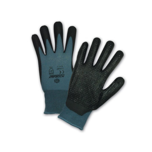 West Chester 715SBP PosiGrip Black Bi-Polymer Palm Coated Dotted Palm Gray Nylon Gloves (One Dozen)