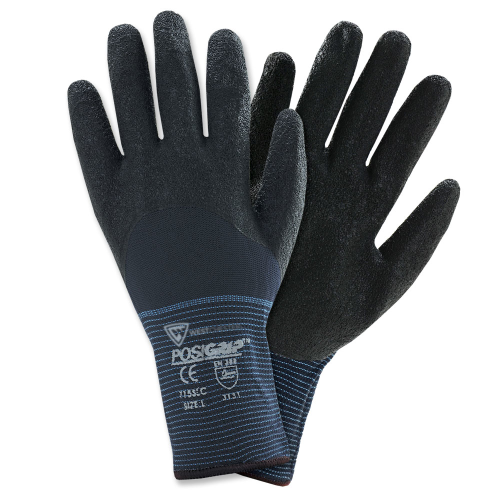 West Chester 715SLC Black Crinkle Latex 3/4 Coated Blue Nylon Gloves (One Dozen)