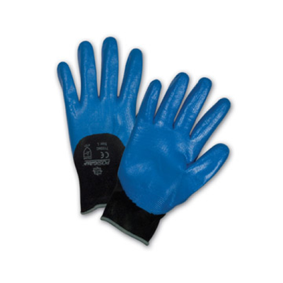 West Chester 715SNC Blue Flat Nitrile 3/4 Dip on Black Nylon Shell Gloves (One Dozen)