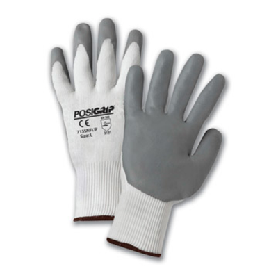West Chester 715SNFLW PosiGrip Gray Lunar Foam Nitrile Palm Dip on White Nylon Shell Gloves (One Dozen)