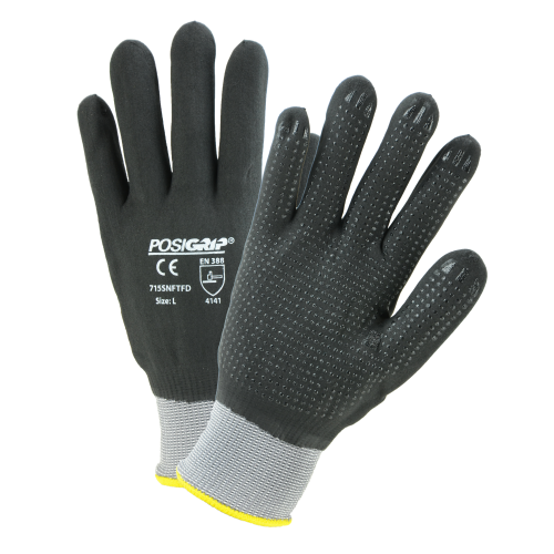 West Chester 715SNFTFD Black Microfoam Nitrile Full Dip on Gray Nylon/Spandex Shell with Dotted Palm Gloves (One Dozen)
