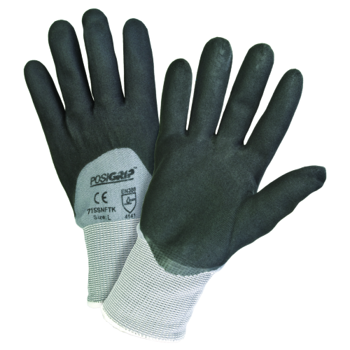 West Chester 715SNFTK PosiGrip Black Microfoam Nitrile 3/4 Dip on Gray Nylon Shell Gloves (One Dozen)