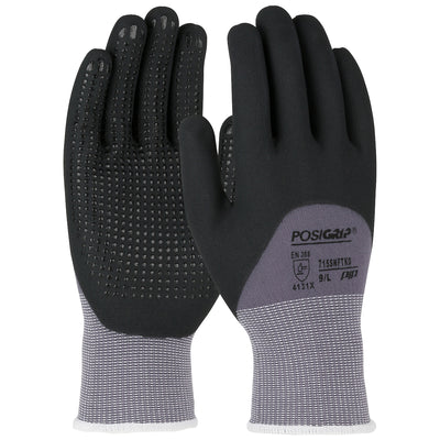 West Chester 715SNFTKD PosiGrip Black Foam Nitrile 3/4 Dip on Gray Nylon Shell with Dotted Palm Gloves (One Dozen)