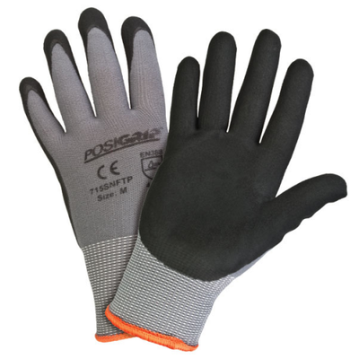 West Chester 715SNFTP PosiGrip Black Microfoam Nitrile Palm Dip on Gray Nylon Shell Gloves (One Dozen)