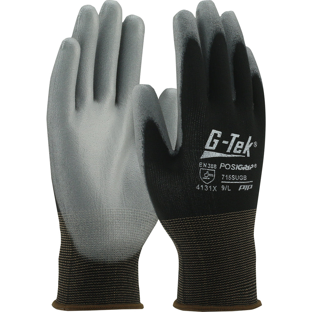 West Chester 715SUGB PosiGrip Gray PU Palm Coated Black Nylon Gloves (One Dozen)