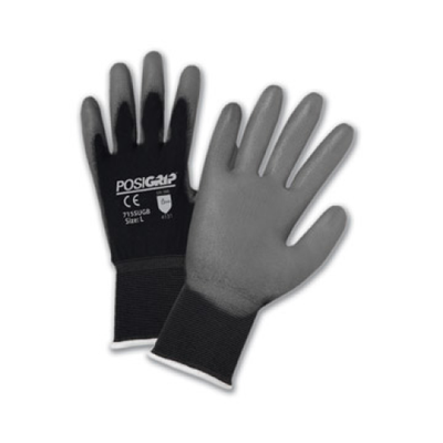West Chester 715SUGB PosiGrip Gray PU Palm Coated Black Nylon Gloves (One Dozen)