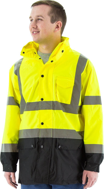 Majestic 75-1305 High Visibility Waterproof Rain Jacket with Nylon Mesh Liner, Yellow, Ansi 3, R