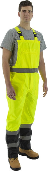 Majestic 75-2355 High Visibility Waterproof Bib Overall with Black Bottom Legs, ANSI E