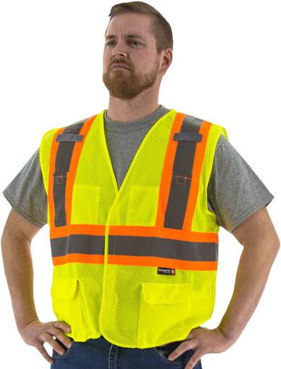 Majestic 75-3211 High Visibility With Dot Striping Mesh Safety Vest, Ansi 2, R
