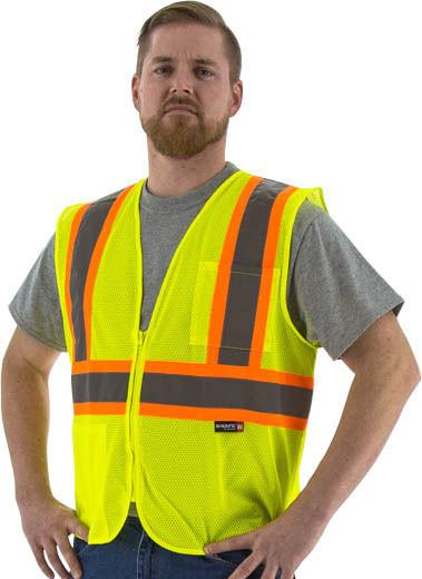 Majestic 75-3217 High Visibility With Dot Striping Mesh Safety Vest, Ansi 2, R