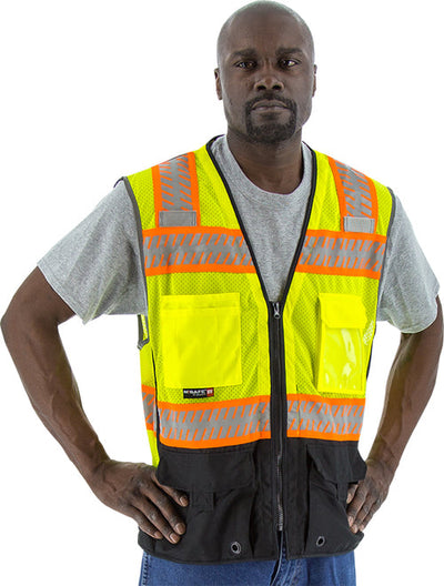 Majestic 75-3249 High Visibility Mesh Vest with DOT Reflective Chainsaw Striping, Yellow