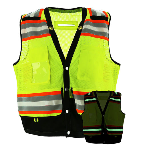 Majestic 75-3257 High Visibility Glow-in-the-Dark, Safety Surveyors Vest Yellow/Black (Pack of 1)