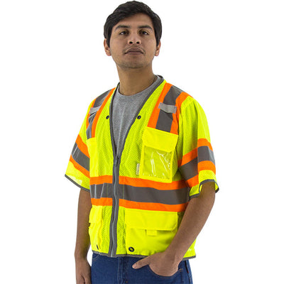 Majestic 75-3325 High Visibility Vest with Two-Tone DOT Striping and D-Ring Pass Thru, ANSI 3, R HivizYellow