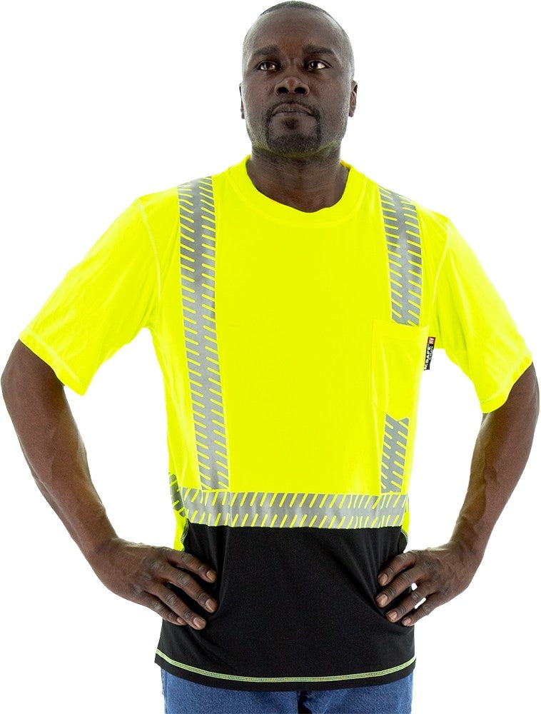 Majestic 75-5217 High Visibility Snag Resistant Short Sleeve Shirt with Reflective Chainsaw Striping, ANSI 2, R, Yellow