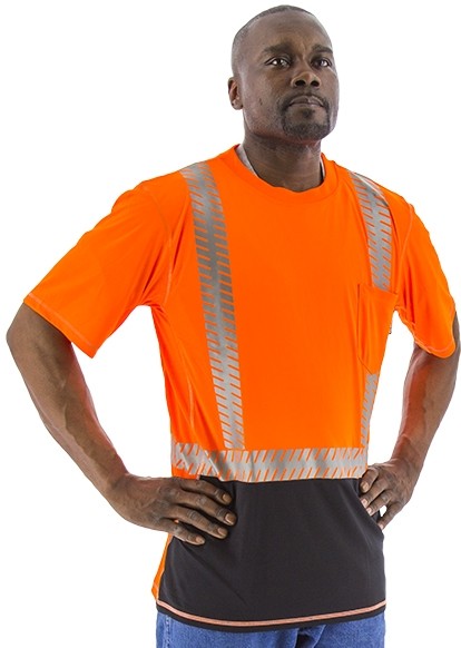 Majestic 75-5218 High Visibility Snag Resistant Short Sleeve Shirt with Reflective Chainsaw Striping, ANSI 2, R, Orange