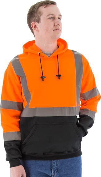 Majestic 75-5328 Deluxe High Visibility Orange Hooded Pullover Sweatshirt, Ansi 3, Type R