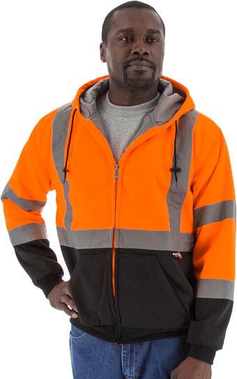 Majestic 75-5332 High Visibility Orange With Teflon Fabric Protector Hooded Sweatshirt, Ansi 3, Type R