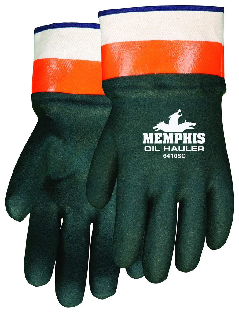 MCR Safety 6410SC Double-Dipped PVC Jersey Lined Sandpaper Finish Men's Gloves with Plasticized Safety Cuff, Green/Orange, Size Large, 12-Pair