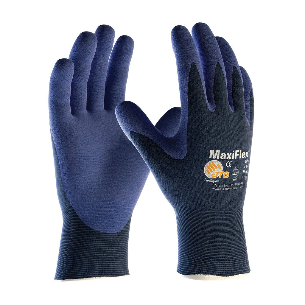 PIP 34-274 MaxiFlex Elite Ultra Light Weight Seamless Knit Nylon Glove with Nitrile Coated MicroFoam Grip on Palm and Fingers Glove (One Dozen)