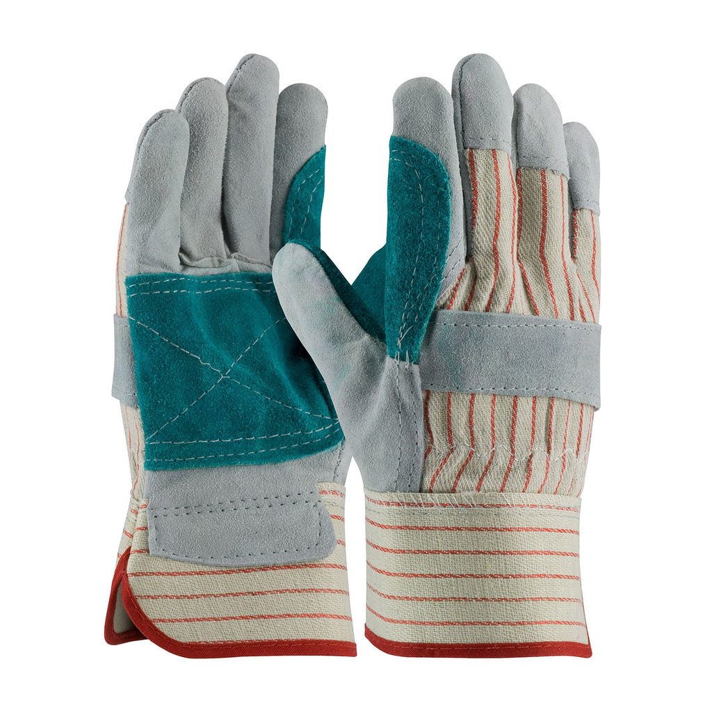 PIP 85-7512J Shoulder Split Cowhide Leather Double Palm Glove Fabric Back Gloves (One Dozen)