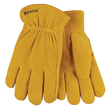 Kinco 903HK Golden Full Suede Deerskin Shirred Elastic Wrist Leather Hem Keystone Thumb Thermal Insulation Gloves (3 Pair)