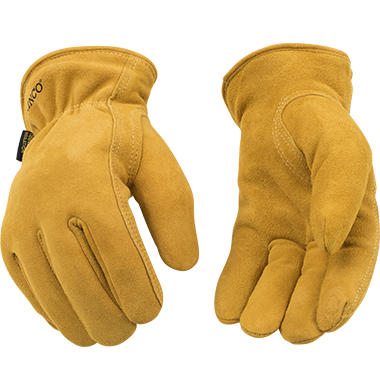 Kinco 903HK Golden Full Suede Deerskin Shirred Elastic Wrist Leather Hem Keystone Thumb Thermal Insulation Gloves (One Dozen)