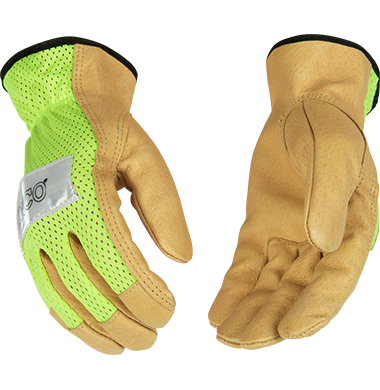 Kinco 908 High-Vis Nylon Fabric Mesh Back Golden Grain Pigskin Palm Gloves (3 Pair)