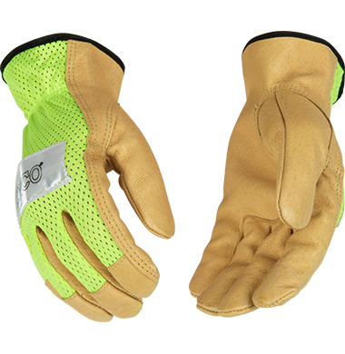 Kinco 908 High-Vis Nylon Fabric Mesh Back Golden Grain Pigskin Palm Gloves (One Dozen)