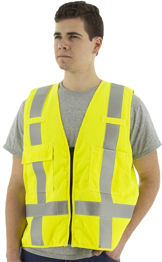 Majestic 95794Y Flame Resistant High Visibility Zipper Front Closure Standard Safety Vest (Each)
