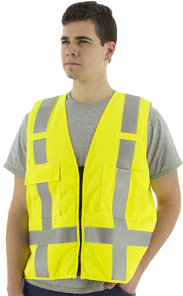 Majestic 95794Y Flame Resistant High Visibility Zipper Front Closure Standard Safety Vest