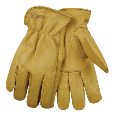 Kinco 98 Tan Full Grain Cowhide Easy-On Cuff Shirred Elastic Wrist Leather Hem Gloves (3 Pair)