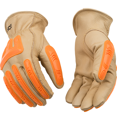 Kinco 98A Full Grain Cowhide Easy-On Cuff Orange Molded PVC Impact Protection Gloves (One Dozen)