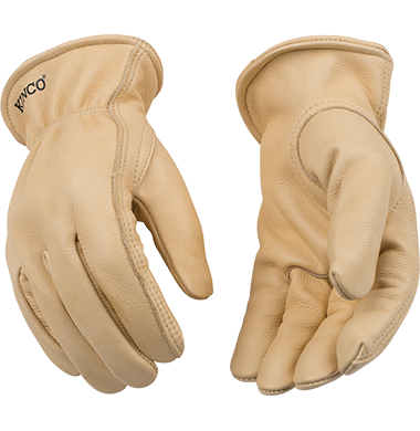 Kinco 98 Tan Full Grain Cowhide Easy-On Cuff Shirred Elastic Wrist Leather Hem Gloves (3 Pair)