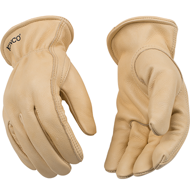 Kinco 98 Tan Full Grain Cowhide Easy-On Cuff Shirred Elastic Wrist Leather Hem Gloves (One Dozen)